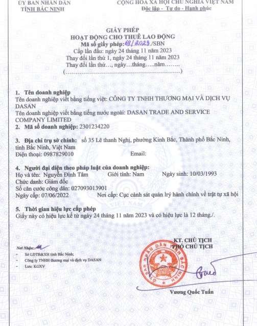 Giấy phép cho thuê lại lao động